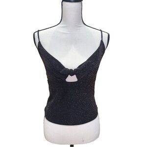 Black And Gold Womans Sparkly Y2K Vintage Spaghetti Stretch Top Party Goth